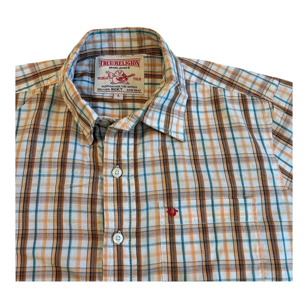 True Religion World Tour Plaid Shirt Men's‎ L Section Ricky Row Seat Button Up